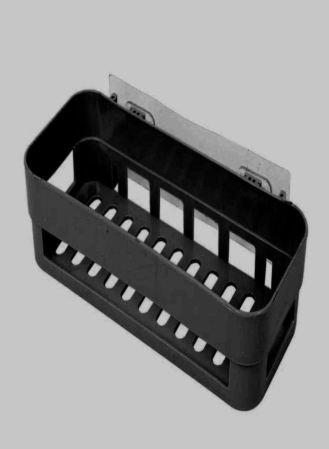 KPS Multipurpose Kitchen/Bathroom Shelf Wall Mounted No Drill Storage Rack Super Adhesive Shower Organizer Plastic Box with Sticker Hooks for Strong Support (Multicolor) Pack of 1 (Black) - Image 1